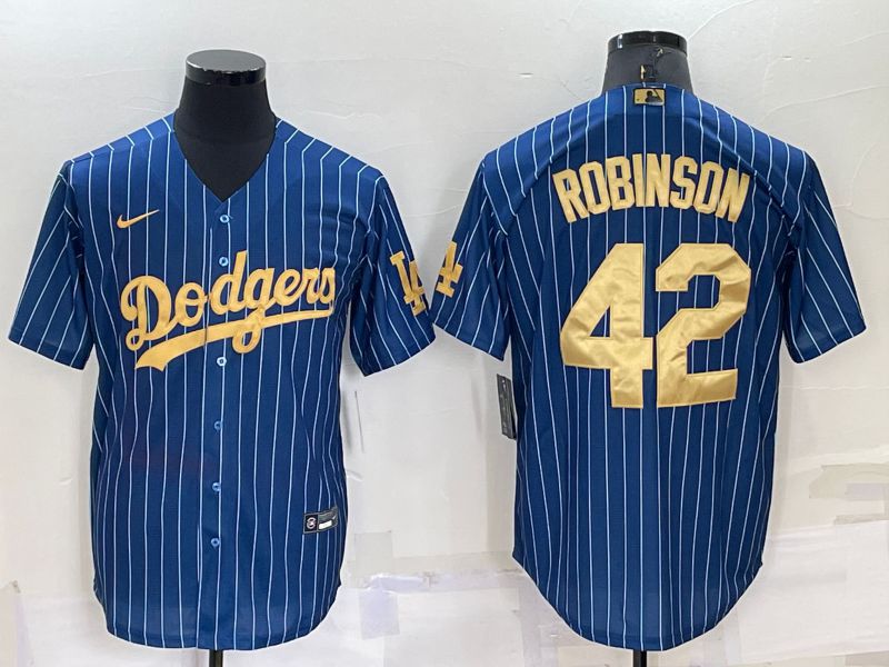 Men Los Angeles Dodgers 42 Robinson Blue Gold Throwback Nike 2022 MLB Jerseys